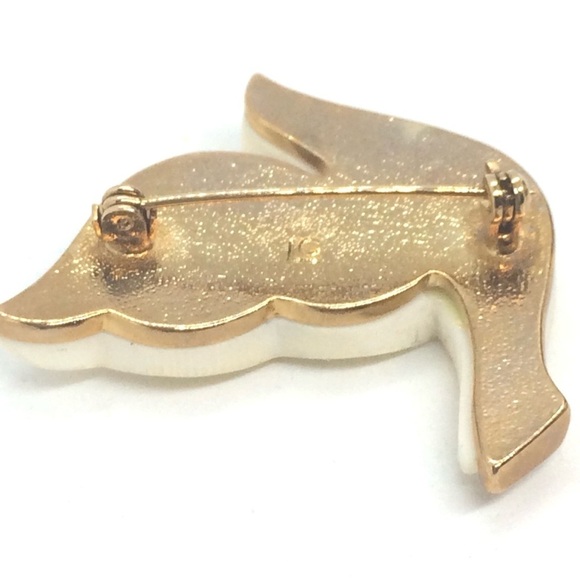 VINTAGE LIZ CLAIBORNE MOP DOVE BROOCH PIN GOLD TONE MOSAIC PEACE CHRISTMAS BIRD - Picture 14 of 16